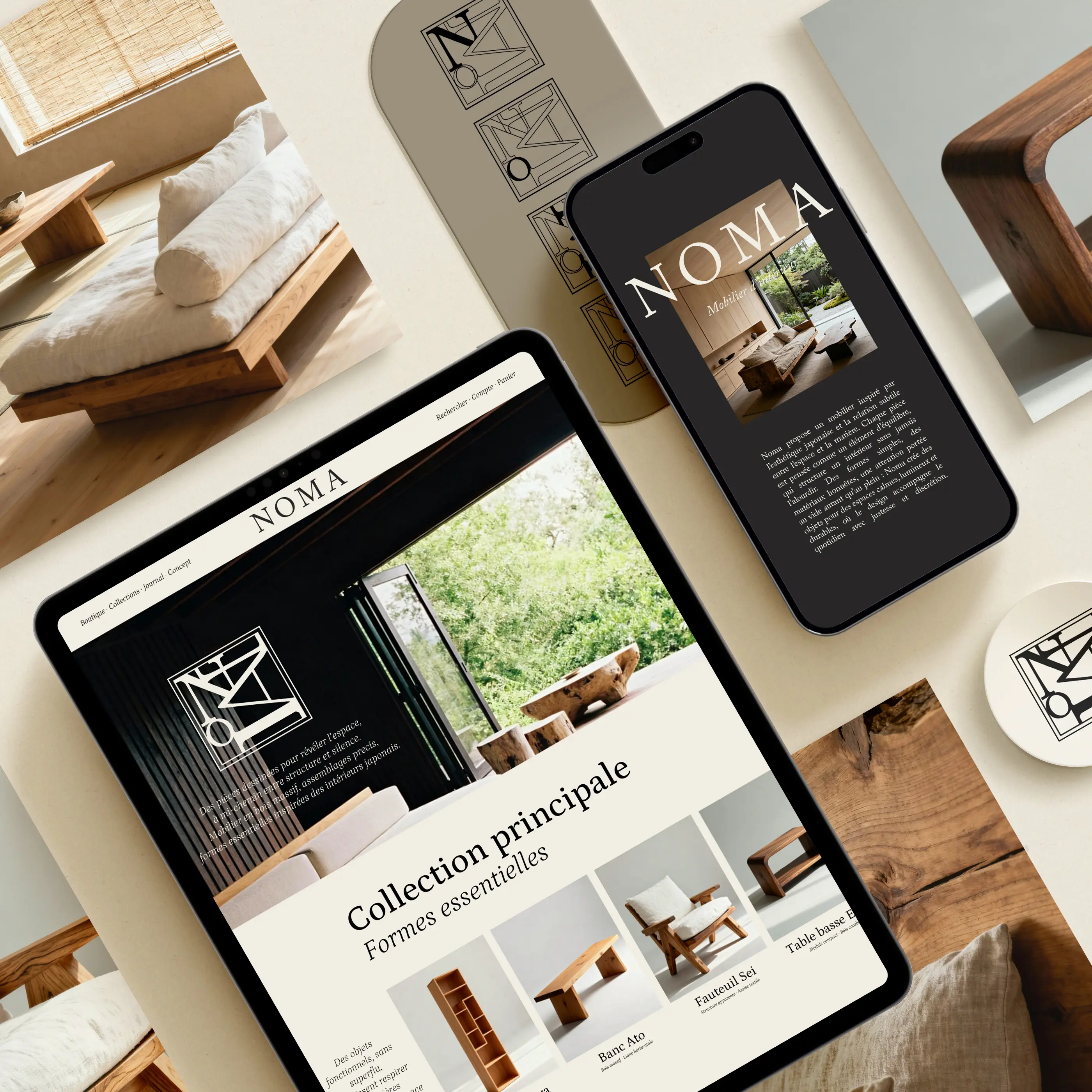 Identité visuelle douce et contemporaine pour la marque Kaia, design typographique bleu sur fond neutre, création par Clemara Studio